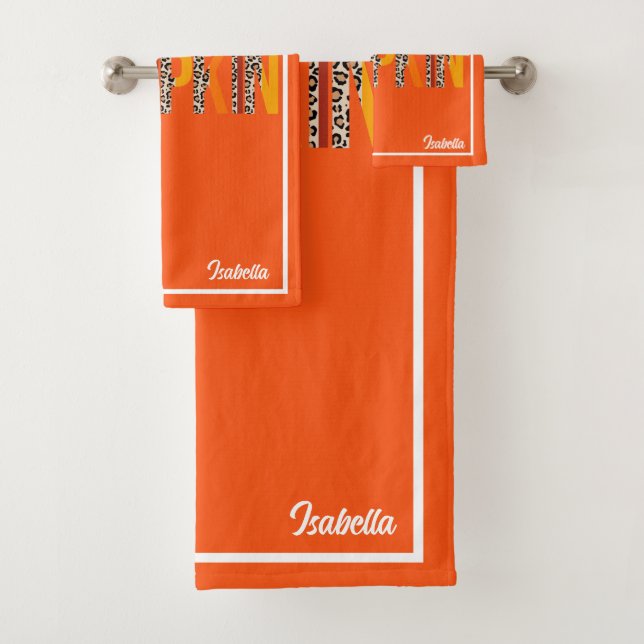 Hello Pumpkin Fall Autumn Customize Text and Colou Bath Towel Set (Insitu)
