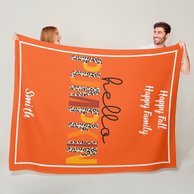 Hello Pumpkin Fall Autumn Customize Text and Colou Fleece Blanket (In Situ)