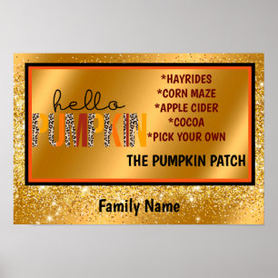 Hello Pumpkin Fall Autumn Customize Text and Colou Poster
