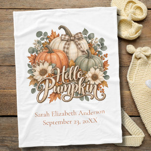 Hello Pumpkin Fall Autumn Floral Personalized Baby Fleece Blanket