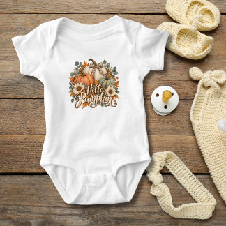 Hello Pumpkin Fall Floral Coquette Bow Pumpkin Baby Bodysuit