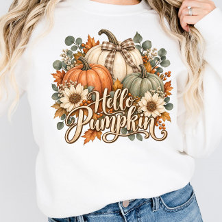 Hello Pumpkin Fall Floral Coquette Bow Pumpkin Sweatshirt