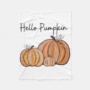 Hello Pumpkin Fall Halloween Graphic  Fleece Blanket