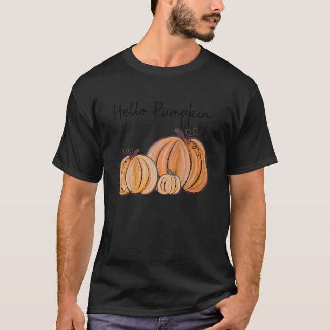 Hello Pumpkin Fall Halloween Graphic T Shirt (Front)