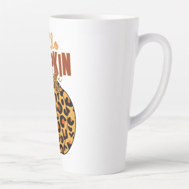 Hello Pumpkin - Fall Leopard Print Latte Mug (Right)