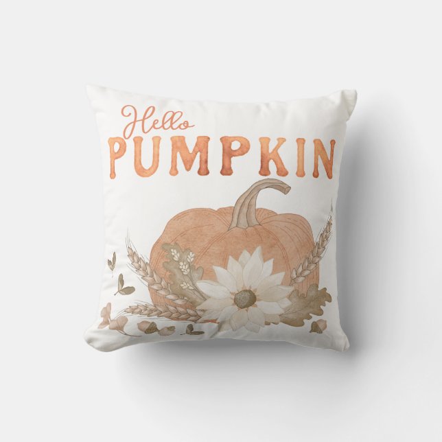 Hello Pumpkin Fall Throw Pillow for Autumn Decor (Front)