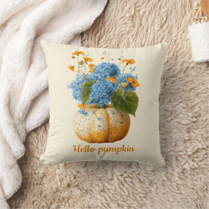 Hello Pumpkin Floral Halloween Arrangement Throw Pillow
