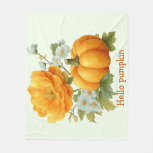 Hello Pumpkin Floral Halloween Design Fleece Blanket