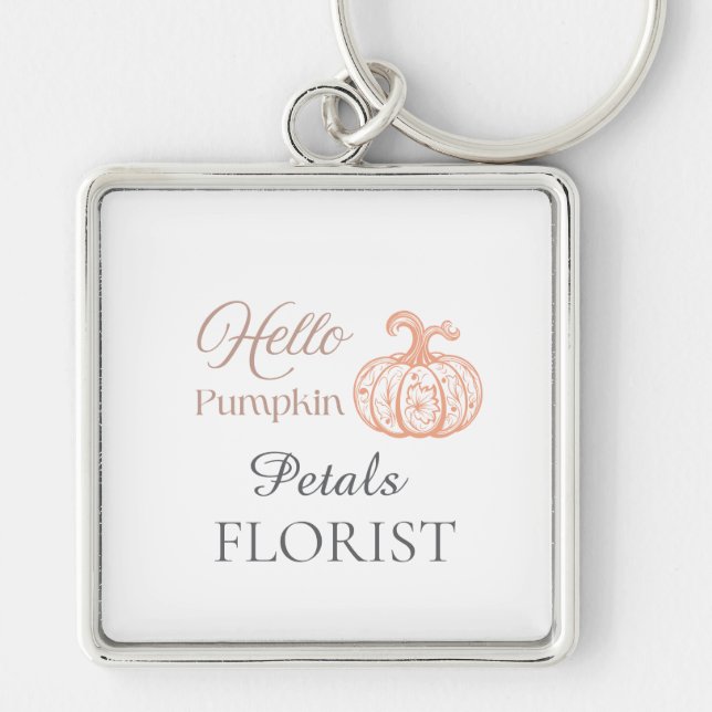 Hello Pumpkin Halloween Florist Business Branding Keychain (Front)