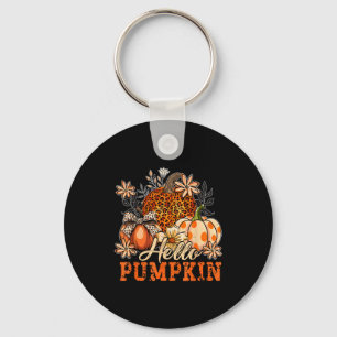 Hello Pumpkin Leopard Print For Fall Thanksgiving  Keychain