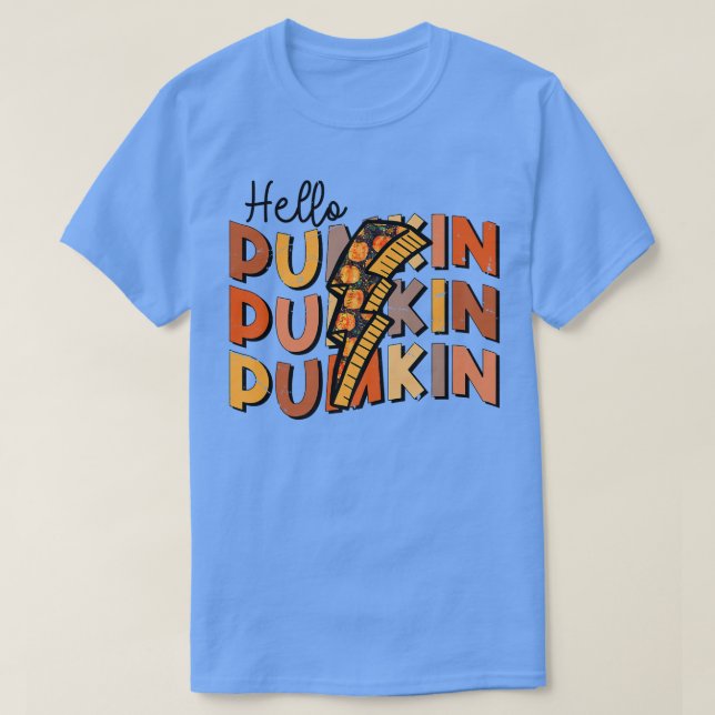 Hello Pumpkin Lightning Bolt Fall Autumn T-Shirt (Design Front)