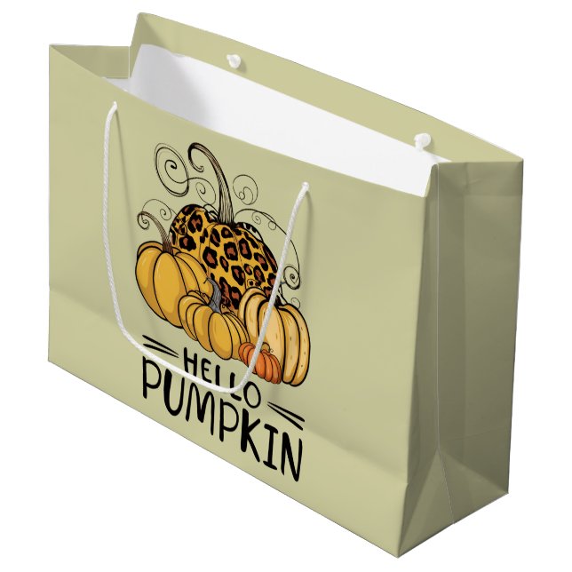 Hello Pumpkin Lover Fall Season Autumn Thanksgivin Large Gift Bag (Front Angled)