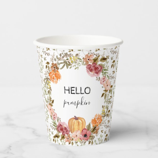 Hello Pumpkin Paper Cups Fall Bridal Shower (Front)