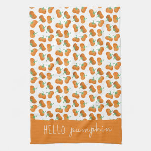 Hello Pumpkin Pattern Fall Orange Green Kitchen Towel