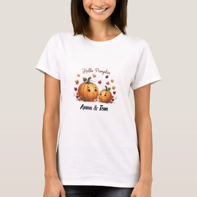 Hello Pumpkin Personalized Couples T-shirt (Front)