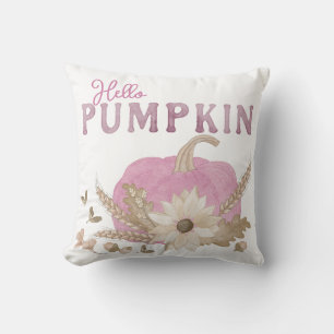 Hello Pumpkin Pink Throw Pillow for Fall Decor