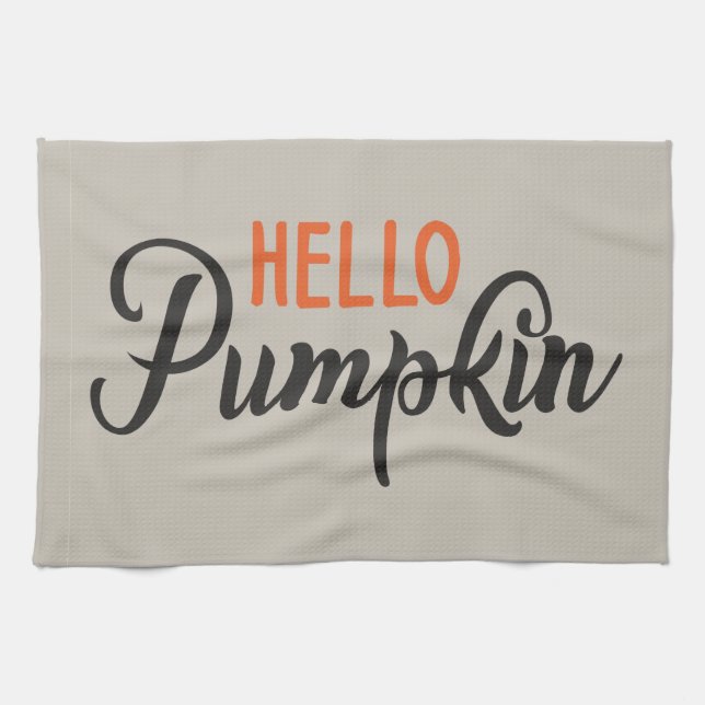 "Hello Pumpkin" silver-beige with modern Letters Kitchen Towel (Horizontal)