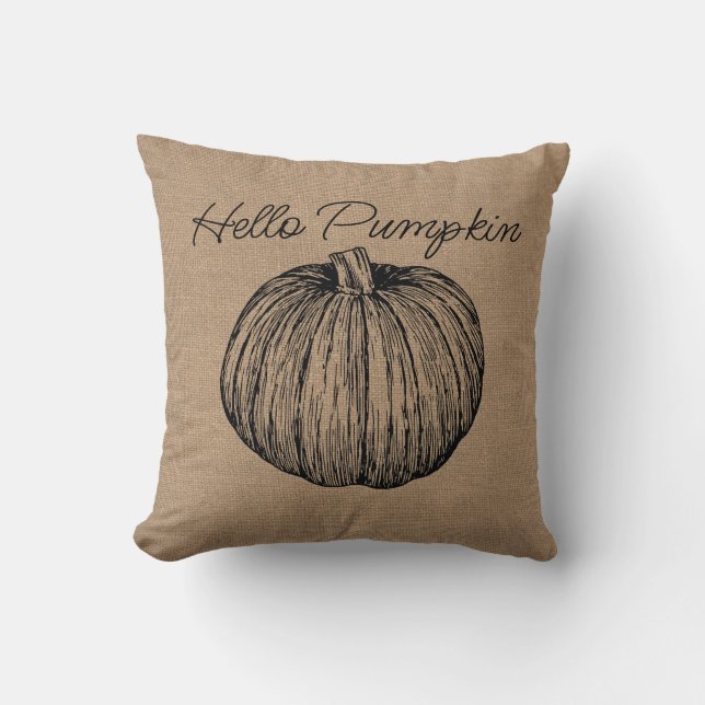 Hello Pumpkin Throw Pillow (Front)