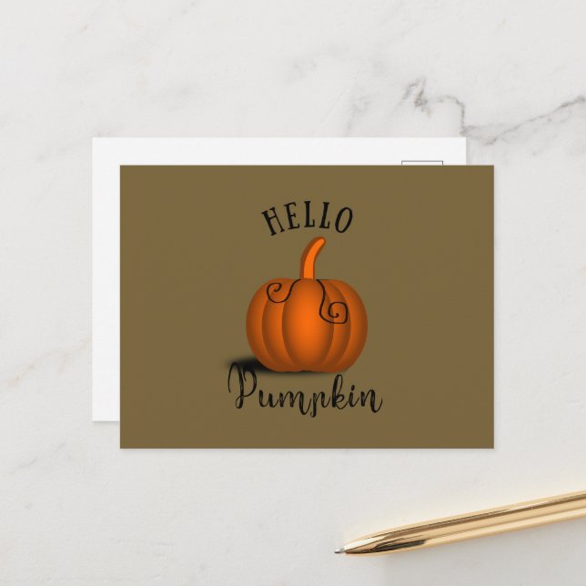 Hello pumpkin watercolor funny fall autumn holiday postcard (Front/Back In Situ)