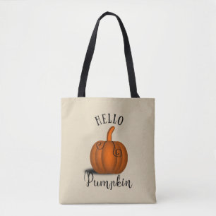 Hello pumpkin watercolor funny fall autumn tote bag
