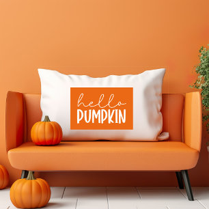 Hello Pumpkin White Text On Orange Background Lumbar Pillow