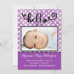 hello purple photo - Birth Announcement