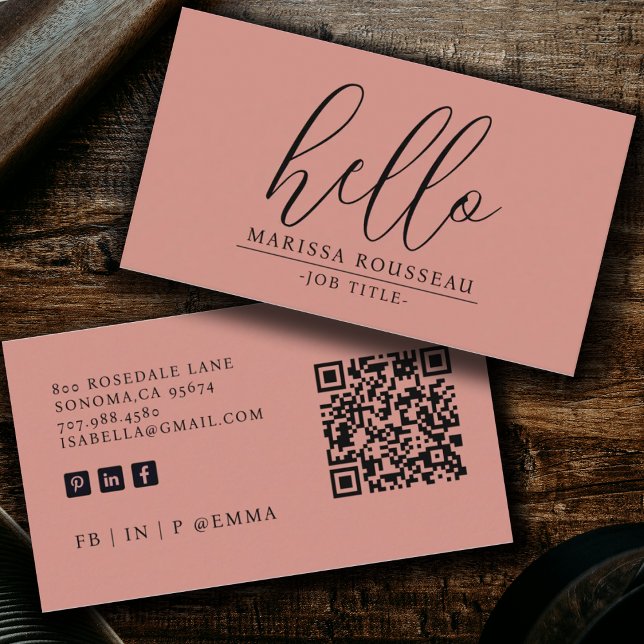 Hello QR Code Social Media Terracotta Business Card (Creator Uploaded)