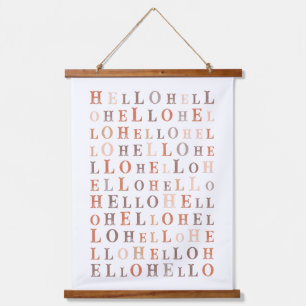Hello Random Text Earthy Colours Hanging Tapestry