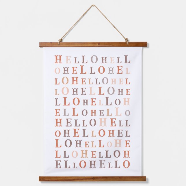 Hello Random Text Earthy Colours Hanging Tapestry (Front)
