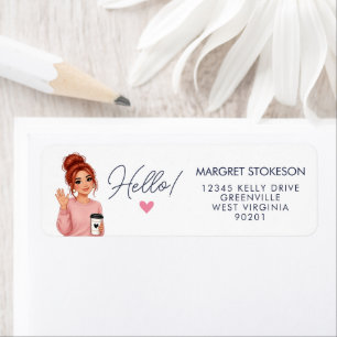 Hello Redhead Lady Heart Return Address Label 