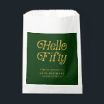 Hello Retro Green and Gold 50th Birthday Party  Favour Bag<br><div class="desc">Celebrate a milestone in style with the Hello Fifty Retro 50th Birthday Party theme, featuring bold modern-retro typography and a chic green-and-gold design perfect for marking five fabulous decades. This coordinated collection includes customizable invitations, welcome signs, napkins, plates, cups, and thank-you cards—everything you need to host a stylish and memorable...</div>