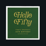 Hello Retro Green and Gold 50th Birthday Party Napkin<br><div class="desc">Elevate your milestone celebration with these Hello Fifty Retro Green and Gold 50th Birthday Party Napkins, designed with bold retro typography and a rich green-and-gold palette that adds a modern yet timeless touch to your event décor. Perfect for cocktail parties, elegant dinners, or fun fifty and fabulous gatherings, these customizable...</div>