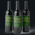 Hello Retro Green and Gold 50th Birthday Party Wine Label<br><div class="desc">Toast to five fabulous decades with this Hello Fifty Retro 50th Birthday Party Wine Label, featuring bold modern-retro typography in a chic green-and-gold design with elegant golden accents. Perfect for adding a personalized touch to your wine bottles, this customizable 50th birthday wine label brings sophistication to your party décor, bar...</div>