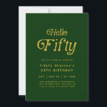 Hello Retro green & gold 50th Birthday Invitation<br><div class="desc">Celebrate your milestone in style with this Hello Fifty Retro 50th Birthday Invitation, designed with bold typography and a chic green-and-gold retro-inspired layout that perfectly sets the tone for your celebration. This customizable 50th birthday party invitation is ideal for elegant dinners, cocktail parties, or fun backyard gatherings, allowing you to...</div>