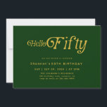 Hello Retro Green & Gold 50th Birthday Invitation<br><div class="desc">Celebrate your milestone in style with this Hello Fifty Retro 50th Birthday Invitation, designed with bold modern typography and a chic green-and-gold retro-inspired layout that perfectly sets the tone for your celebration. This customizable 50th birthday party invitation is ideal for elegant dinners, cocktail parties, or fun backyard gatherings, allowing you...</div>