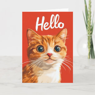 Hello Retro Orange Cat Holiday Card