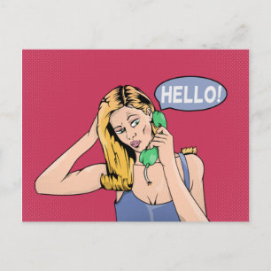 Hello Retro Phone Pop Art Postcard