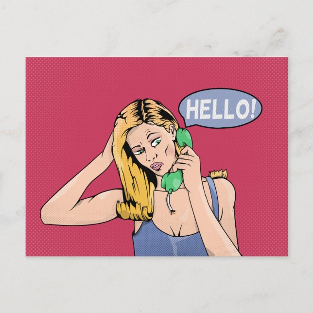 Hello Retro Phone Pop Art Postcard (Front)