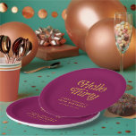 Hello Retro wine red & gold 30th Birthday Welcome Paper Plate<br><div class="desc">Mark your milestone in style with these Hello Thirty Retro 30th Birthday Paper Plates, featuring bold retro lettering in a rich wine red paired with shimmering gold accents. Perfect for adding a touch of sophistication to your party, these durable plates make serving easy while elevating your table décor. Personalize with...</div>