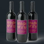 Hello Retro Wine Red & Gold 50th Birthday Party Wine Label<br><div class="desc">Celebrate half a century in style with this Hello Retro Wine Red & Gold 50th Birthday Wine Label. Featuring bold retro typography in chic wine red and shimmering gold, this customizable label adds a touch of elegance to your wine bottles, perfect for birthdays, dinner parties, or festive gatherings. Personalize it...</div>