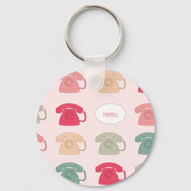 "Hello" Rotary Phone Pattern Keychain (Front)