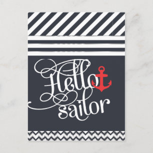 Hello Sailor! Retro Vintage Girly Nautical Postcard