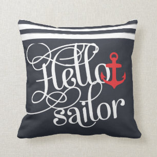 Hello Sailor! Retro Vintage Girly Nautical Throw Pillow