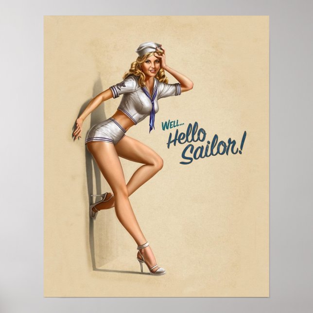 Hello Sailor Vintage Pin-Up Poster (Front)