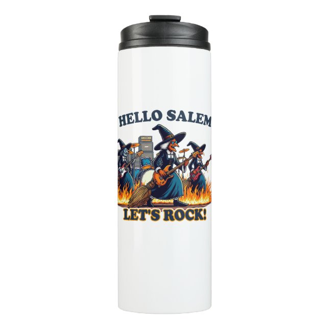 Hello Salem Massachusetts Witch Rock Band Thermal Tumbler (Front)