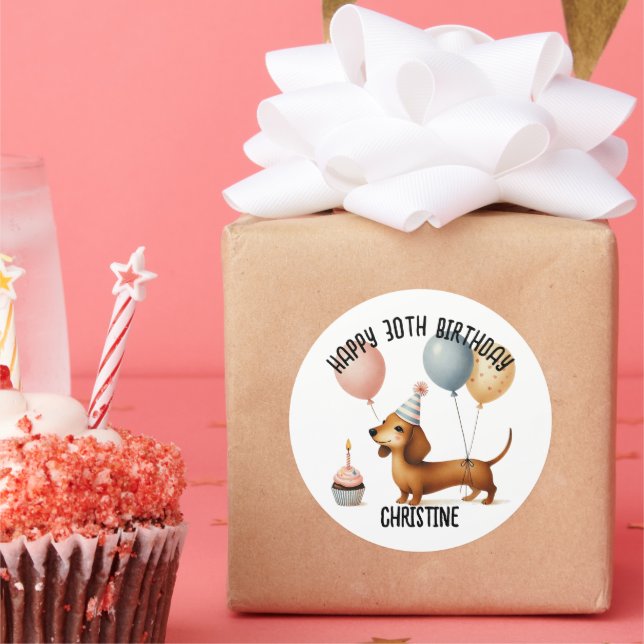 hello sausage dog dachshund dog lover birthday  classic round sticker (Party)