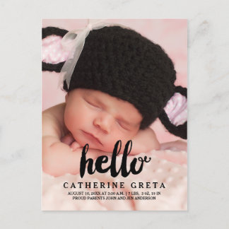Hello Script | Baby Birth Announcement Postcard