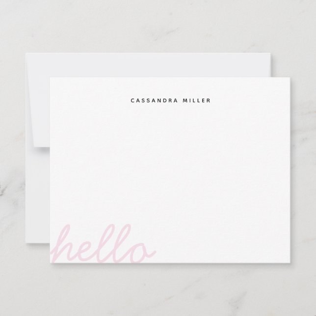 Hello Script Blush Pink Minimalist Personalized Card (Front)