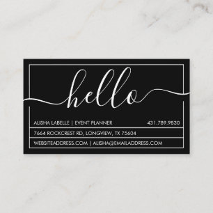 Hello Script   Modern & Stylish Minimal Black Business Card