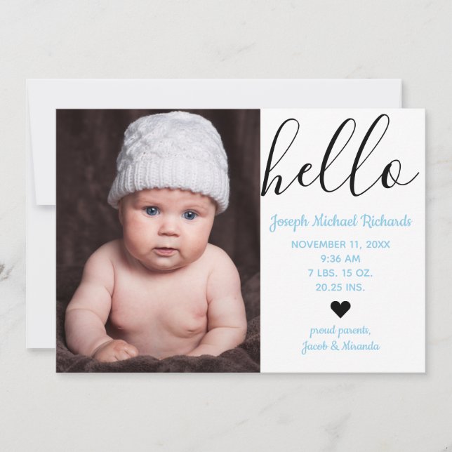 Hello Script Photo - Birth Announcement (Front)